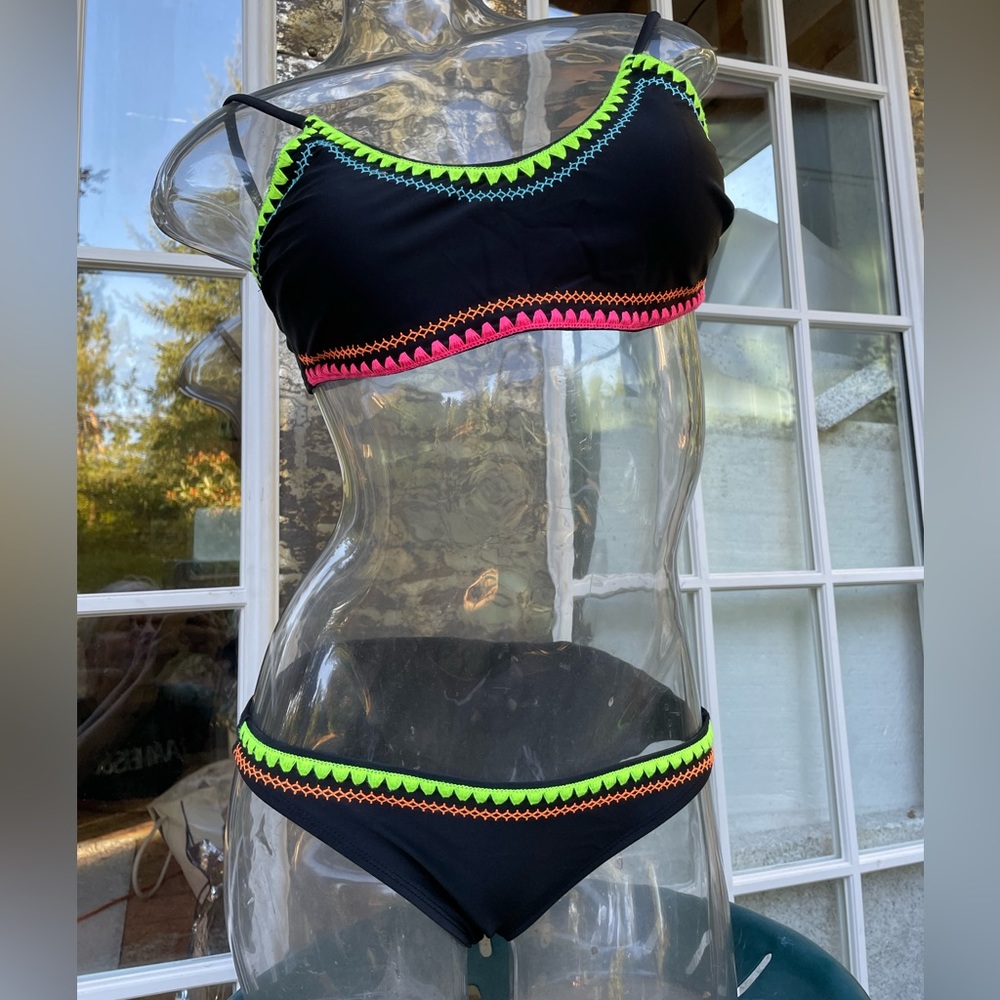 Neon and Black Bikini Suit Set